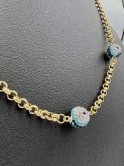 Çelik Kolye Cam Nazar Boncuklu Model Gold Renk