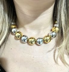 Çelik Kolye Tamtur Model Gold-Gümüş Karışık Renk