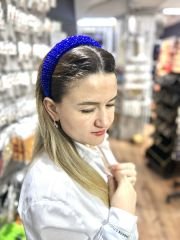 Kristal Boncuçlu Taç Saks Mavi