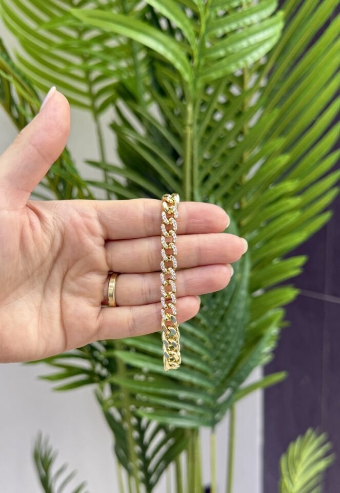 VIP Özel Seri Bileklik Orta ve Kilit Detayı Taşlı Gurmet 14K Gold Renk