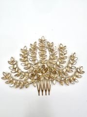 Saç Aksesuarı Yan Tarak Toka Yaprak Model Gold Renk