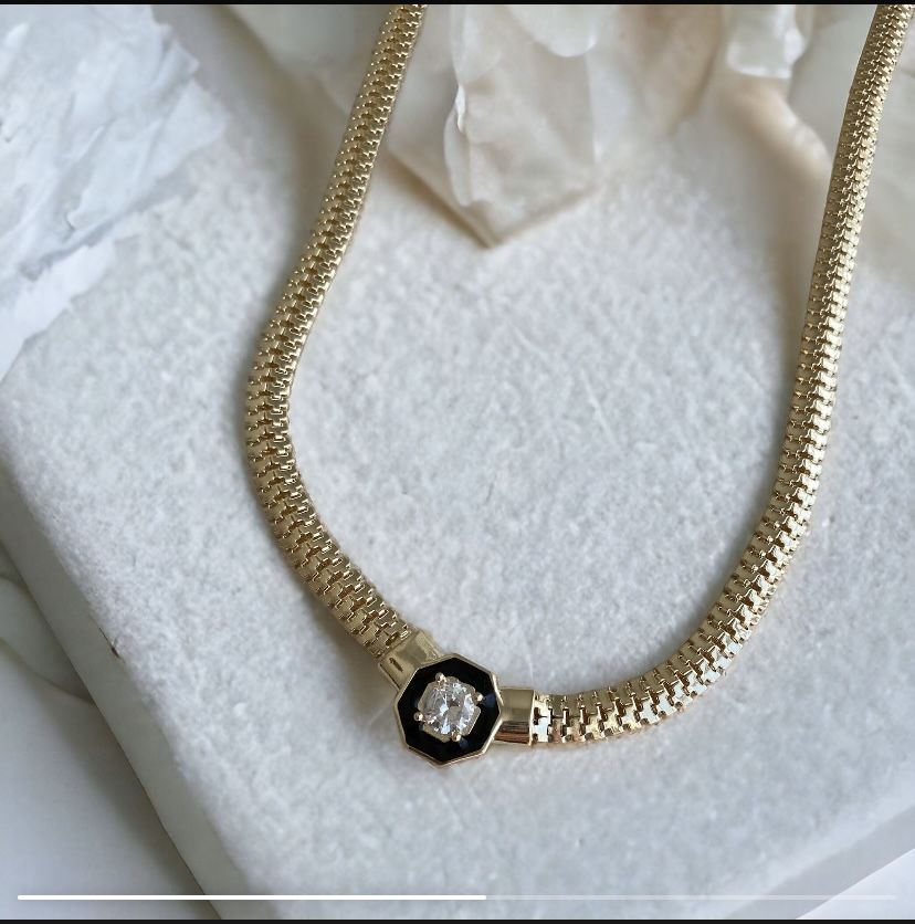 Altın Kaplama Siyah Baget Kolye Serenay Model Gold Renk