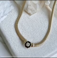 Altın Kaplama Siyah Baget Kolye Serenay Model Gold Renk