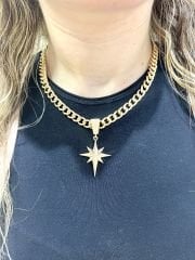 Altın Kaplama Kolye Kuzey Yıldız Detaylı Model Gold Renk