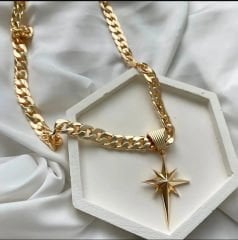 Altın Kaplama Kolye Kuzey Yıldız Detaylı Model Gold Renk