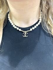 Altın Kaplama Kolye İnci Detaylı Channel Model Gold Renk