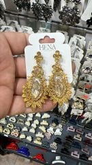 Abiye Küpe İçi Büyük Taşlı Sallantılı Gold Renk