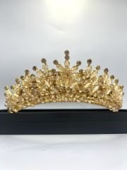 Gelin Tacı Boncuklu Akasya Model Gold Renk