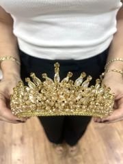 Gelin Tacı Boncuklu Akasya Model Gold Renk