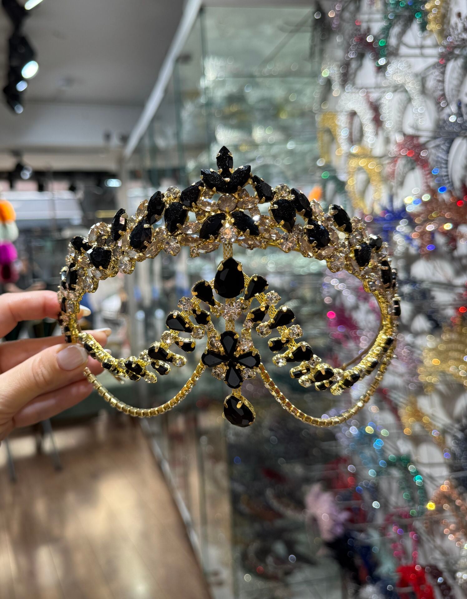 Gelin Tacı Alınlıklı Model  Siyah & Gold Çift Renk
