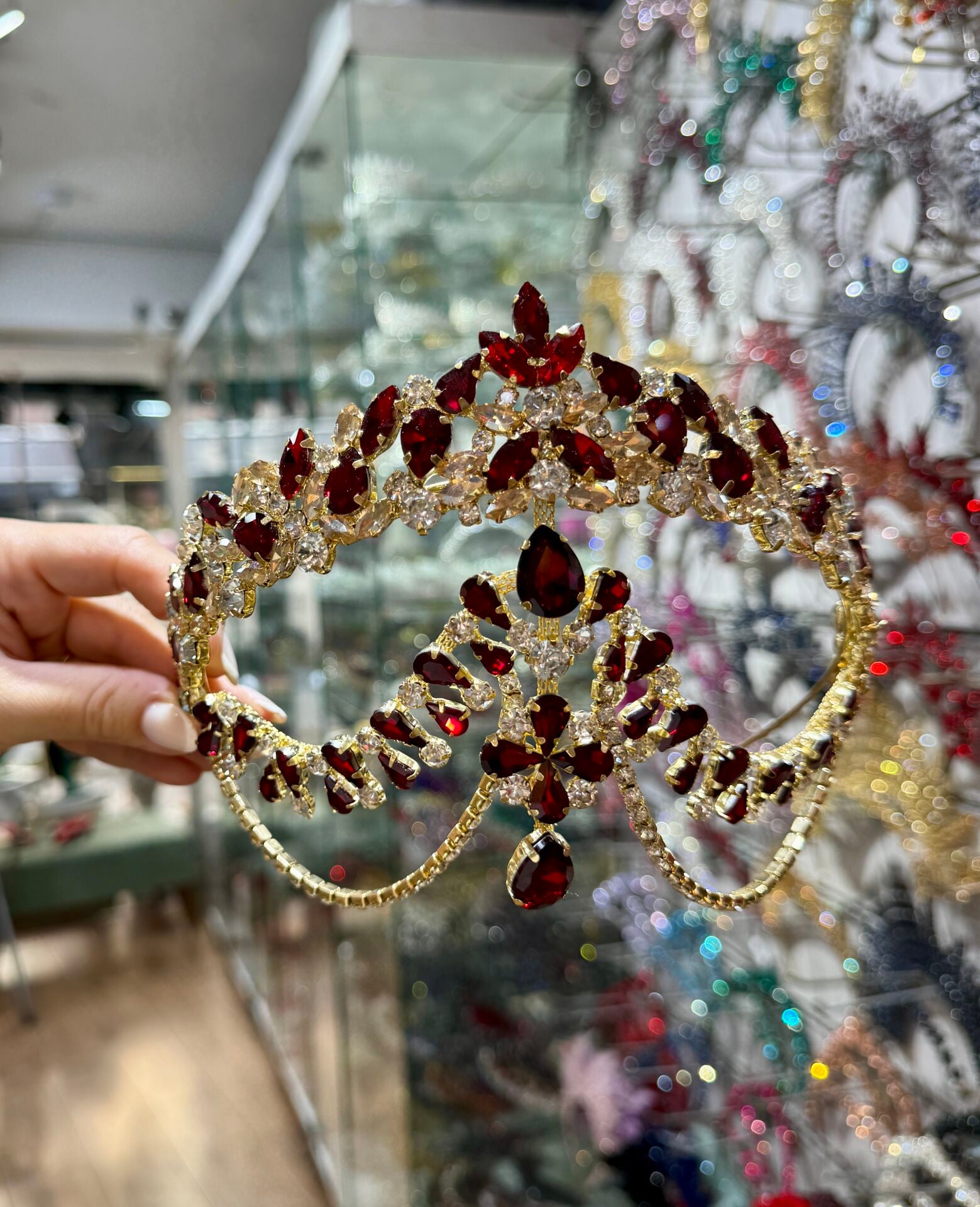 Gelin Tacı Alınlıklı Model  Bordo & Gold Çift Renk