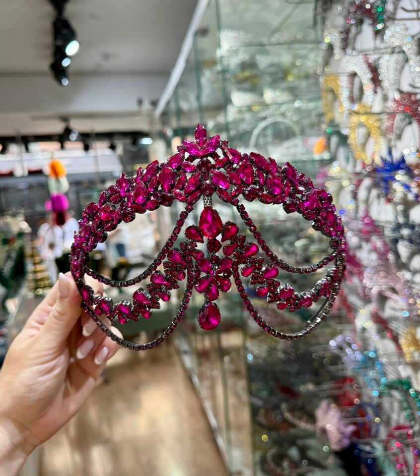 Gelin Tacı Alınlıklı Model  Fuşya  Renk