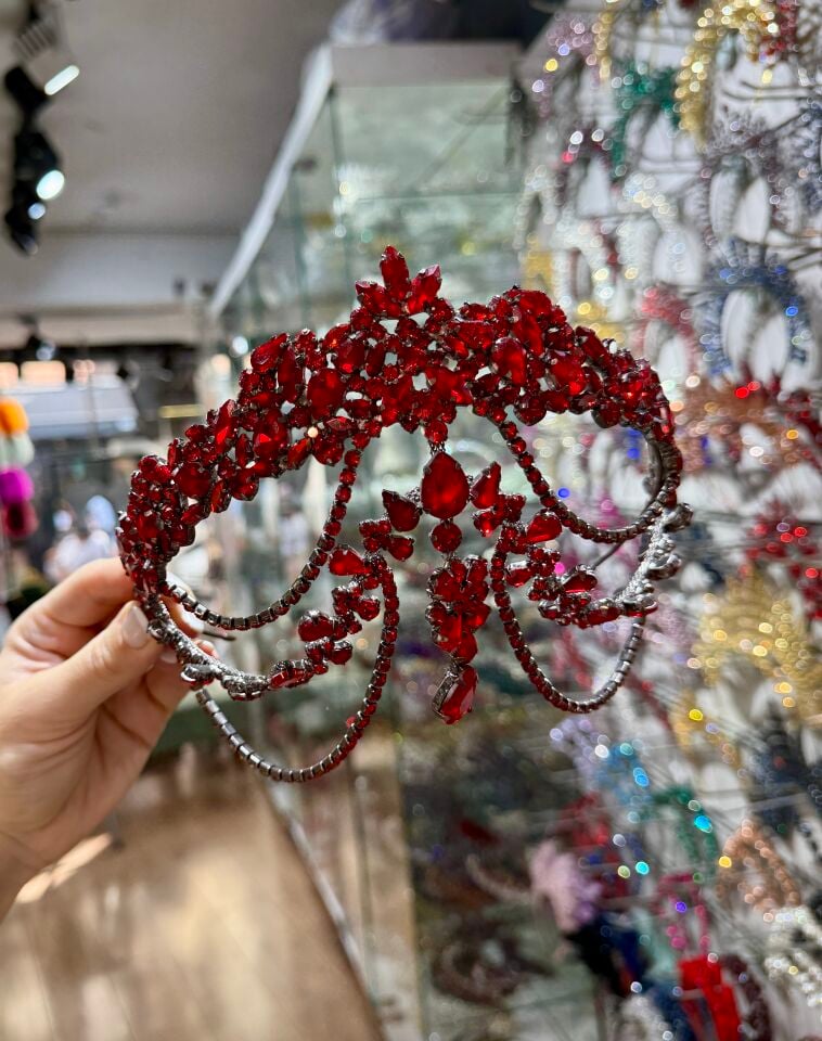 Gelin Tacı Alınlıklı Model  Kırmızı  Renk