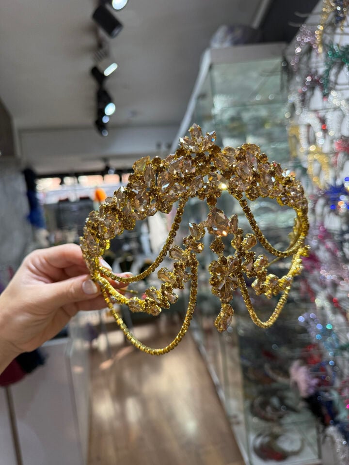 Gelin Tacı Alınlıklı Model  Gold  Renk