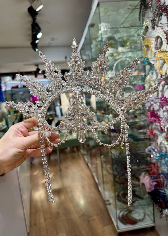 Gelin Tacı Alınlıklı ve Dik Model Gümüş  Renk