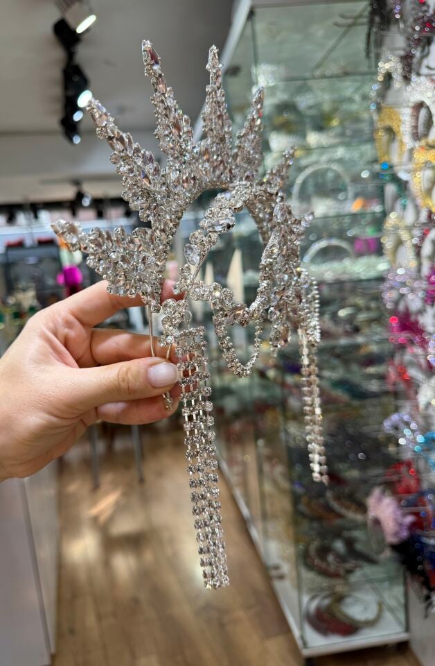 Gelin Tacı Alınlıklı ve Dik Model Gümüş  Renk