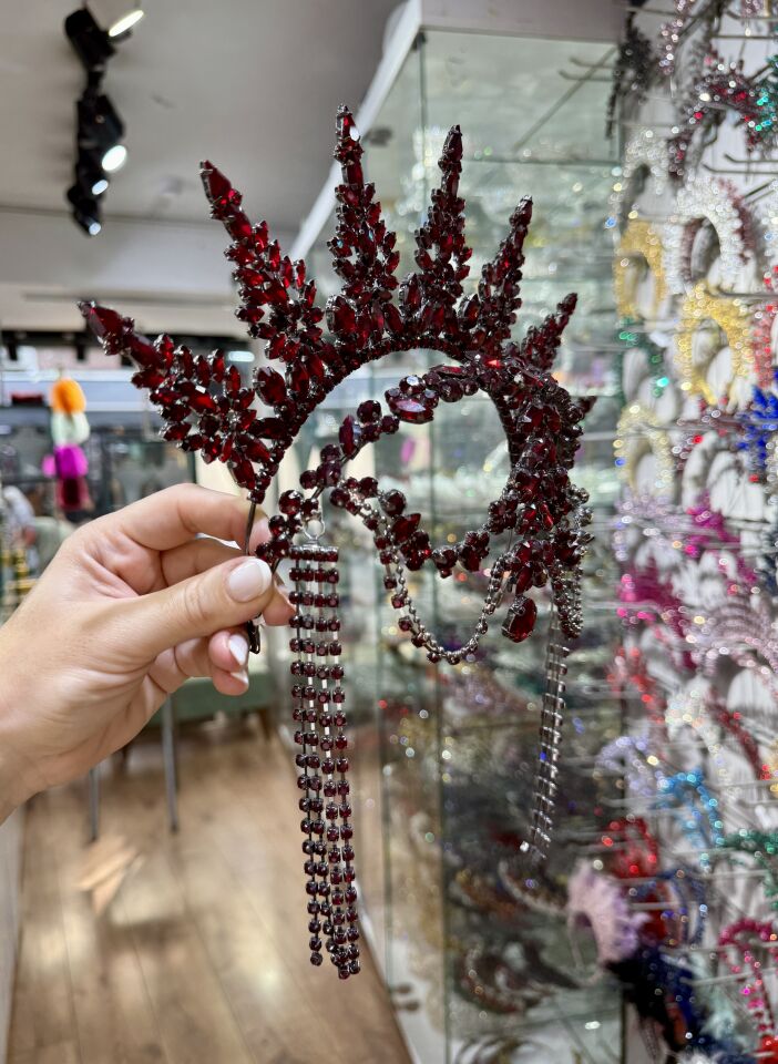 Gelin Tacı Alınlıklı ve Dik Model Bordo  Renk