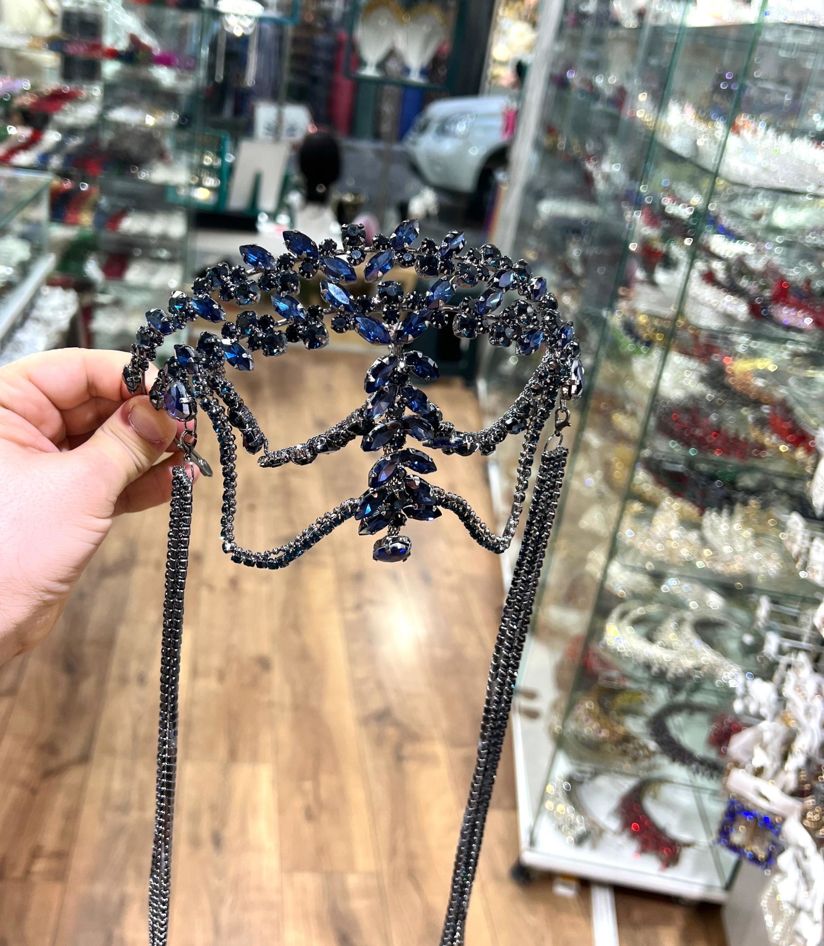 Gelin Tacı Sarkıt Model Lacivert Renk