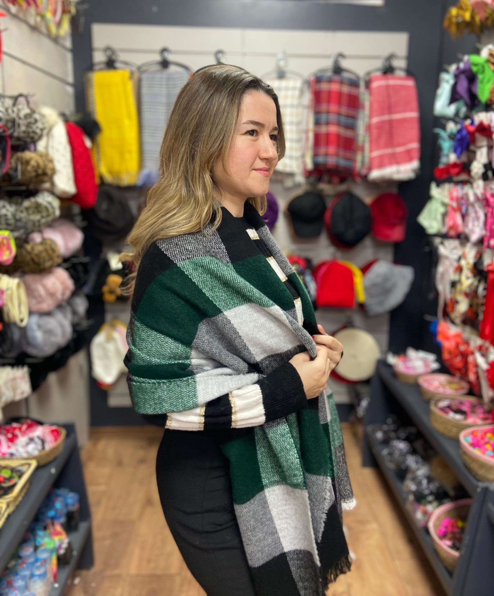 Tek Yönlü Şal Yeşil Siyah Ekoseli