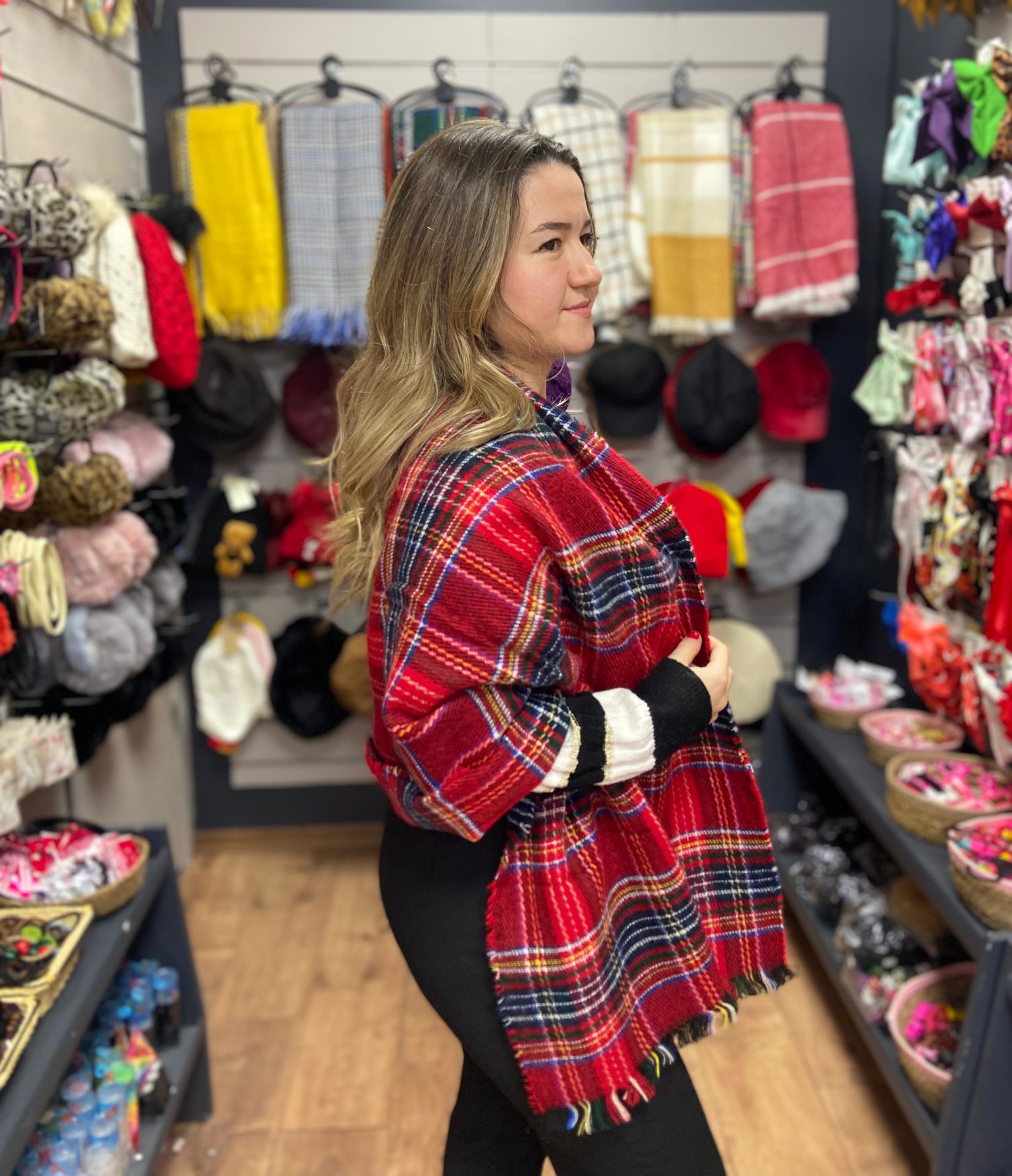 Tek Yönlü Şal Kırmızı Ekoseli