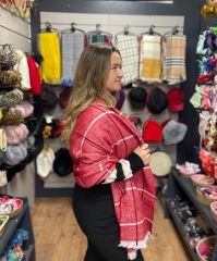 Tek Yönlü Şal Kırmızı Beyaz Çizgili