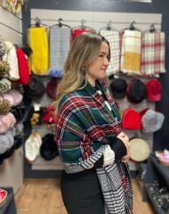 Çift Yönlü Şal Kırmızı Yeşil Ekoseli