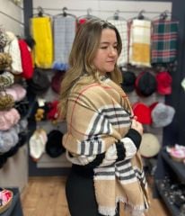 Tek Yönlü Şal Kırmızı Krem Ekoseli