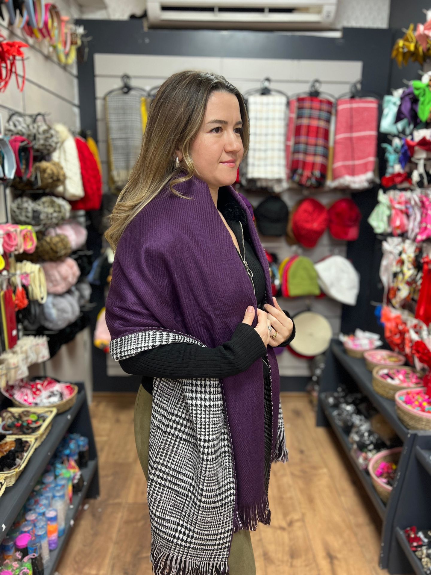 Çift Yönlü Şal Koyu Mor