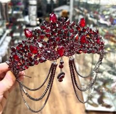Gelin Tacı Alınlıklı Model Bordo Renk