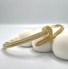 Kelepçe Çivi Model Taş Detaylı Gold Renk