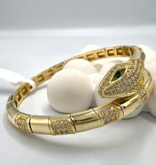 Kelepçe Yılan Model Taşlı Gold Renk