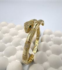 Kelepçe Yılan Model Taşlı Gold Renk