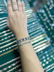 Özel Seri VIP Bileklik Kare Taşlı Halka Geçmeli Gümüş Renk