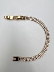 Özel Seri VIP Bileklik Su Yolu Model 3 Sıra Taşlı Gold Renk