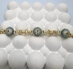 Özel Seri VIP Bileklik Cam Boncuklu Taşlı Halkalı Model Gold Renk