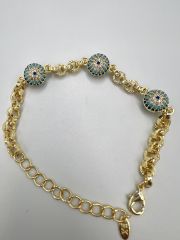 Özel Seri VIP Bileklik Cam Boncuklu Taşlı Halkalı Model Gold Renk