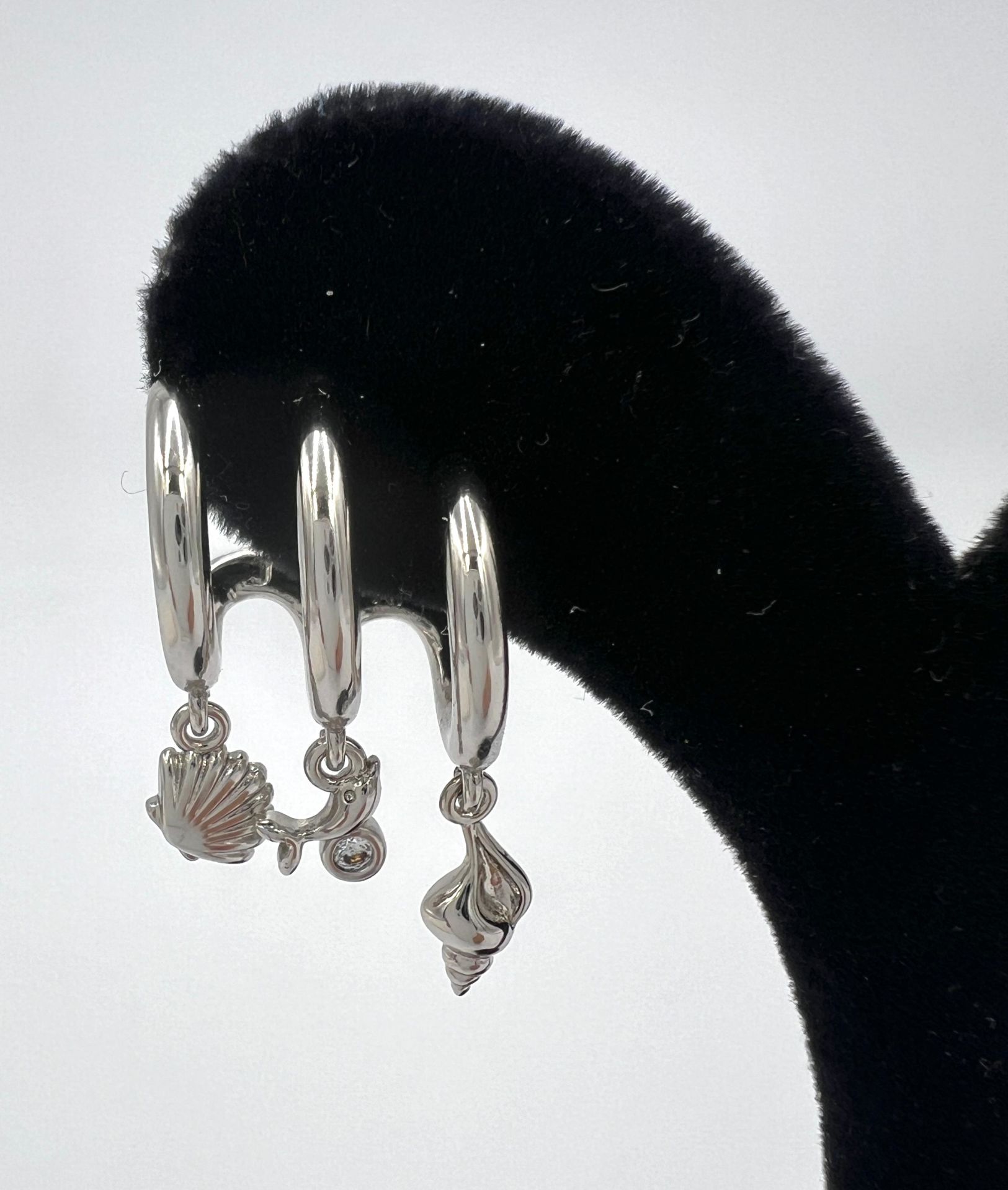 Özel Seri VIP Küpe Üçlü Görünüm Deniz Kabuğu Sallantılı Gümüş Renk