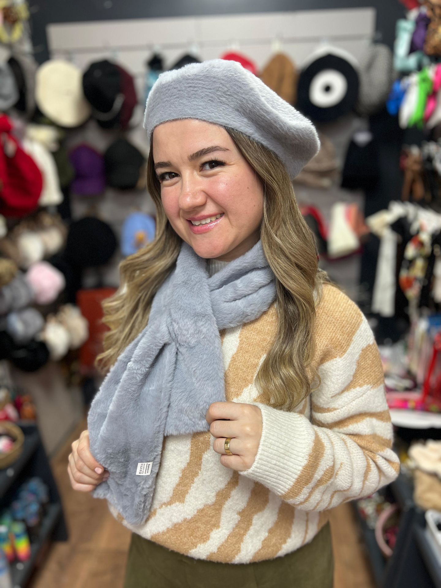 Peluş Ressam Şapkası Gri Renk