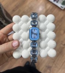 Swarowski Taşlı  Saat Mavi Renk