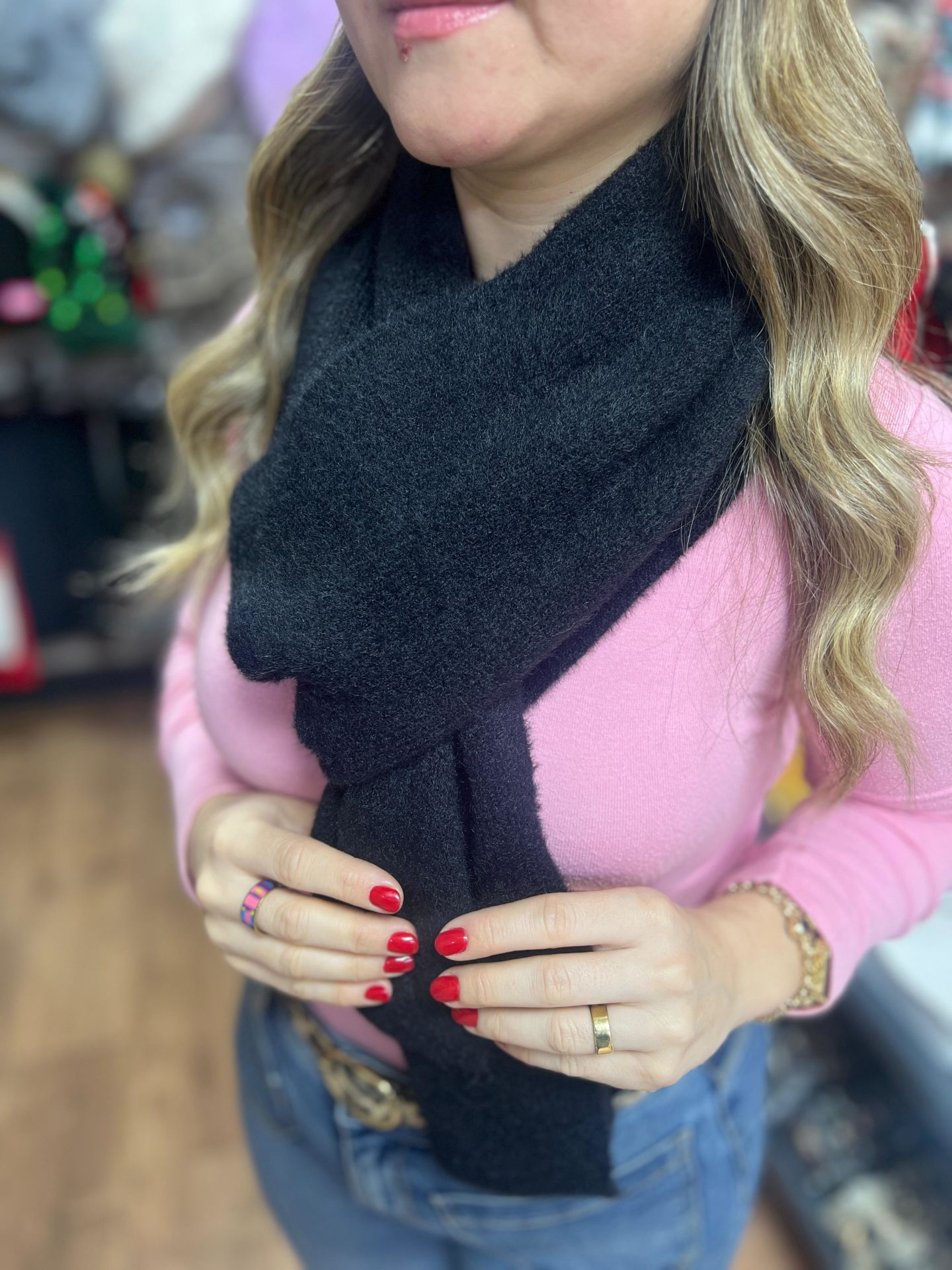 Peluş Atkı Siyah Renk