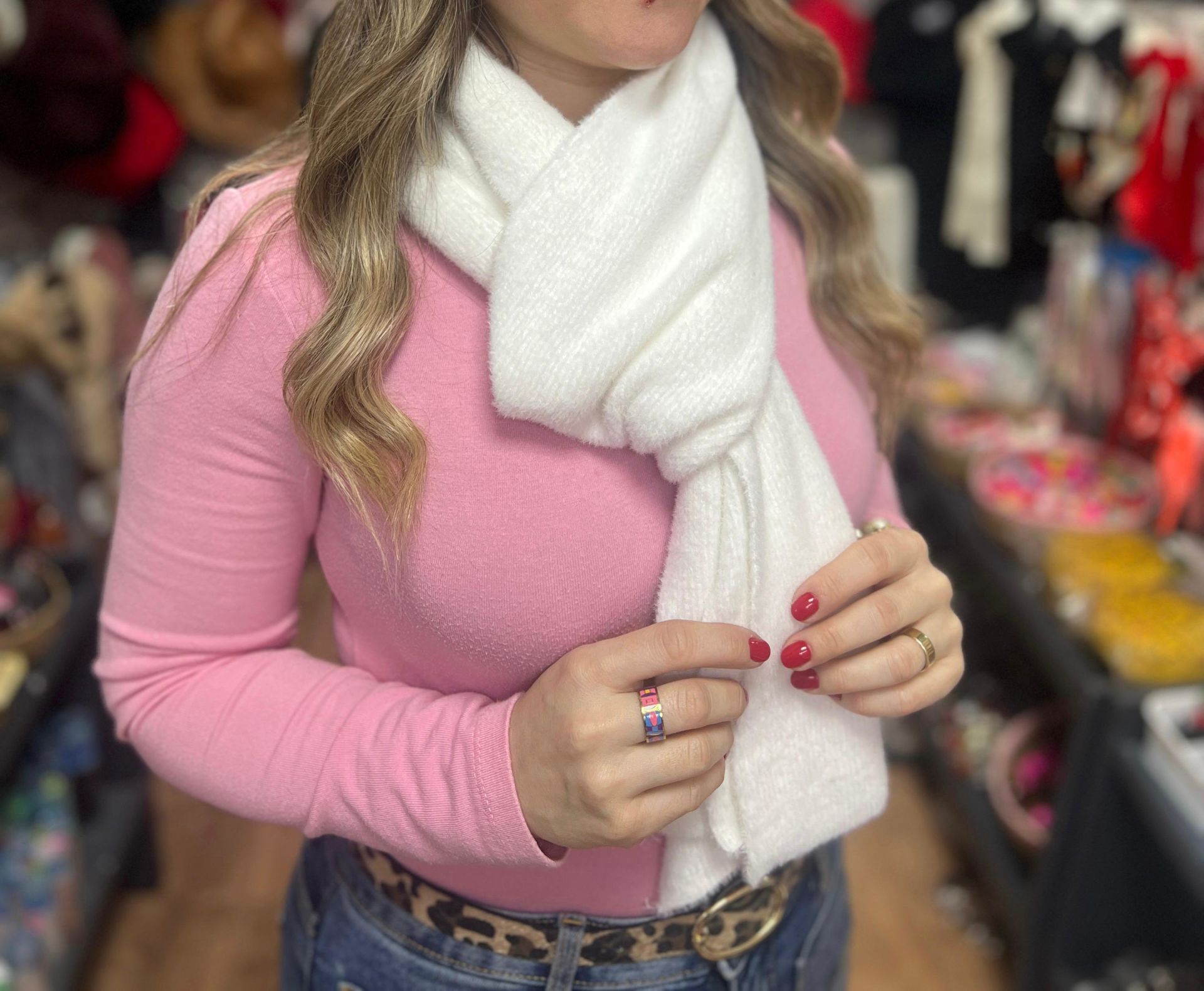 Peluş Atkı Beyaz Renk