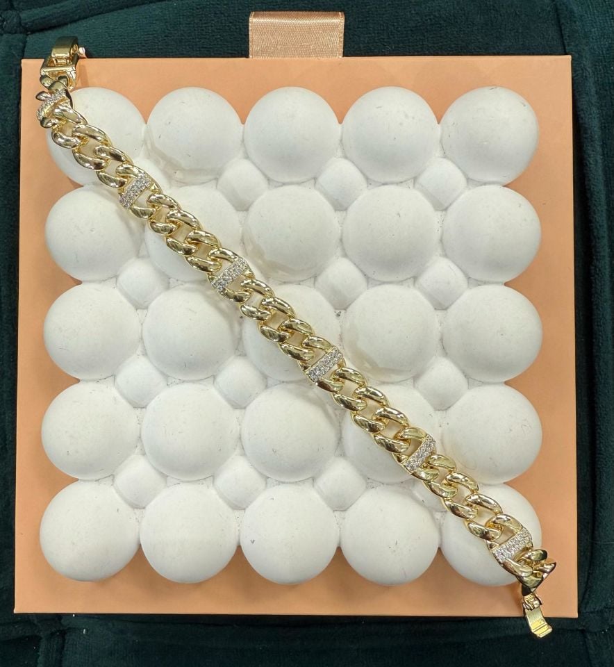 VIP Bileklik Halka Geçmeli Arası Taşlı Gold Renk