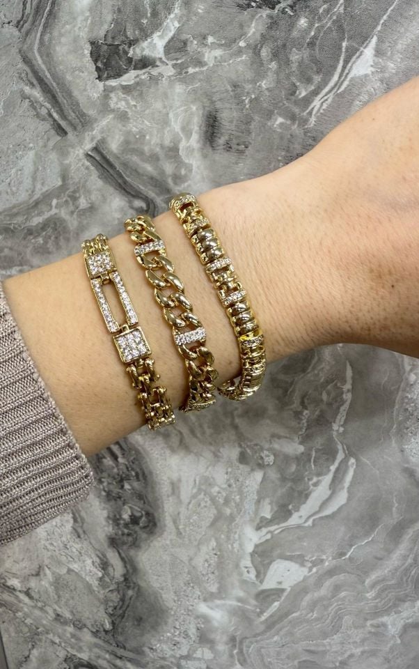VIP Bileklik Sık Taşlı Birleşik Halkalı Gold Renk