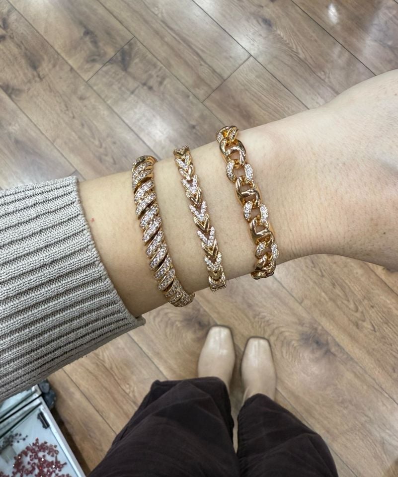 VIP Bileklik Balıksırtı Model Taşlı Rose Renk