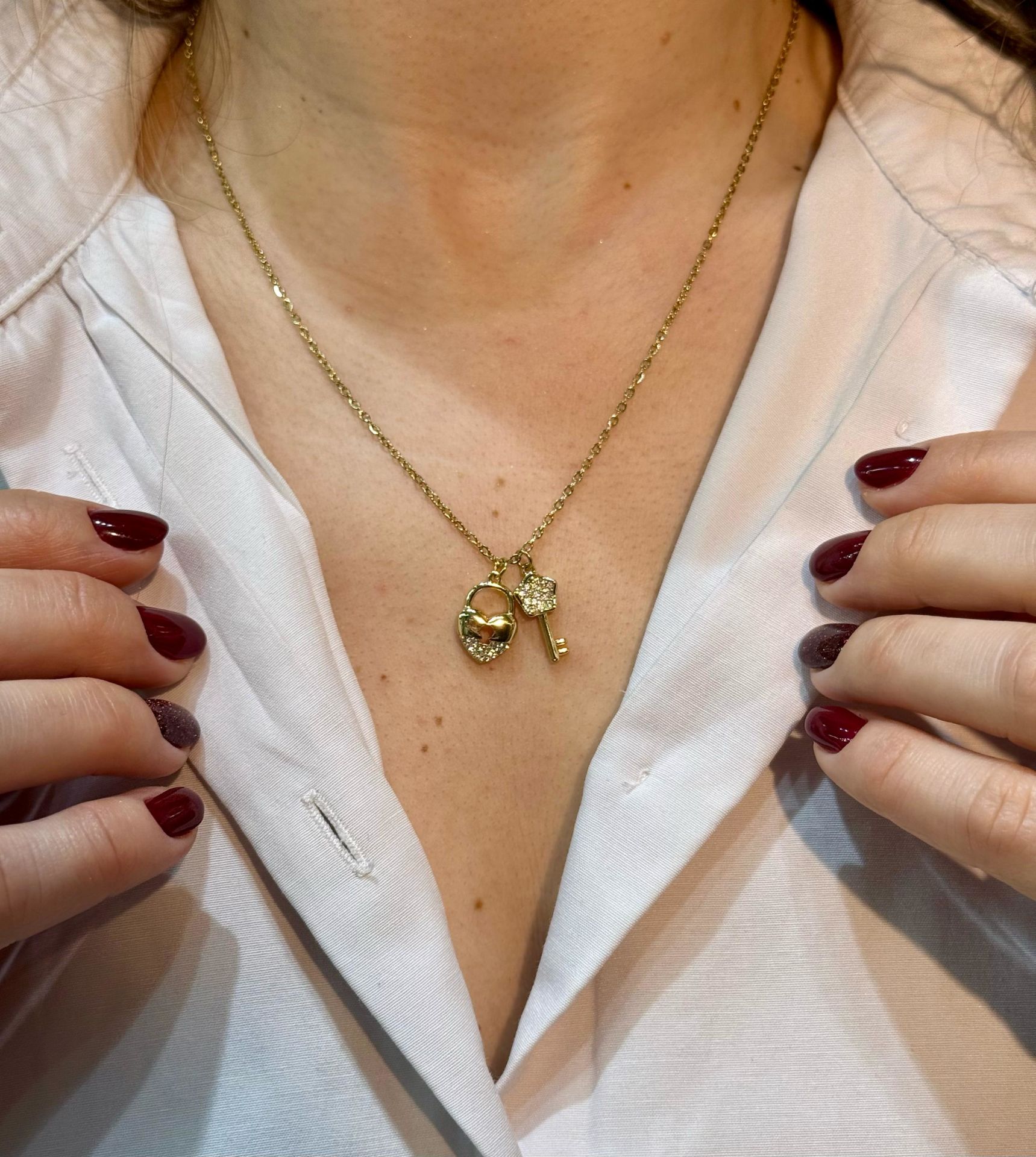 ÇELİK 14K ZİNCİR KALP VE ANAHTAR UÇLU KOLYE