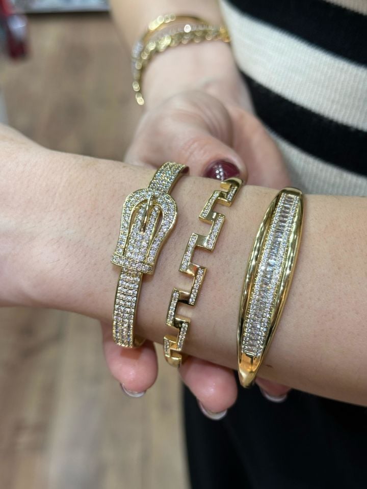 14K Gold  Renk Kuyumcu Model Kemer Motif Kelepçe  60 MM