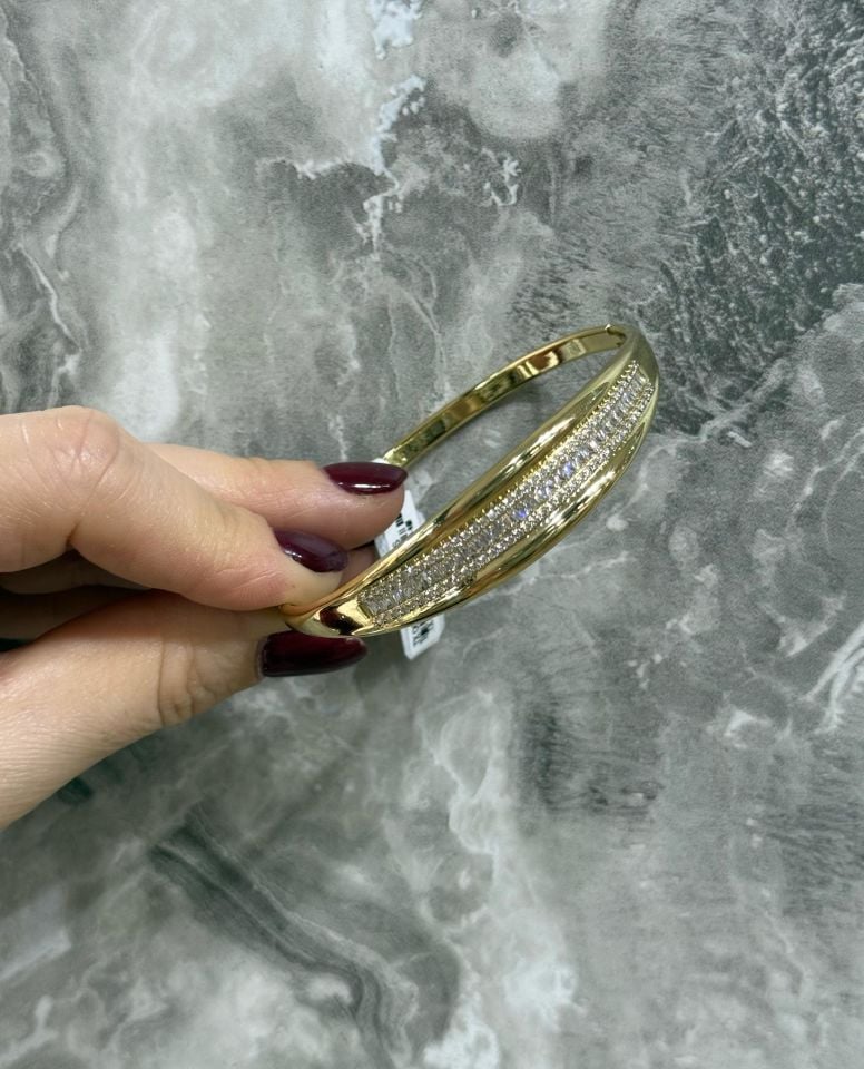 14K Gold  Renk Kuyumcu Model Su Yolu Kelepçe  60 MM