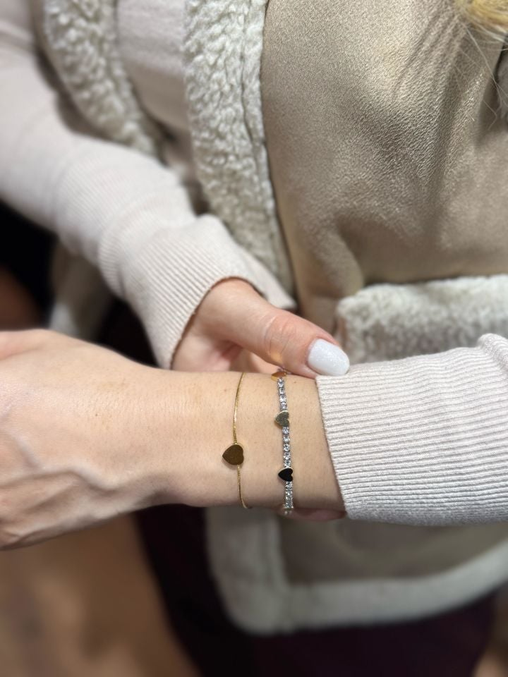 Çelik Zirkon Taşlı Suyolu Kalp Detaylı Bileklik