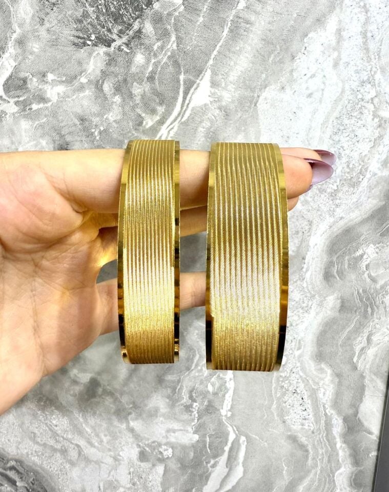 22K ALTIN KAPLAMA TRABZON HASIR BİLEZİK 1,5 CM (DAR ÇİZGİLİ)