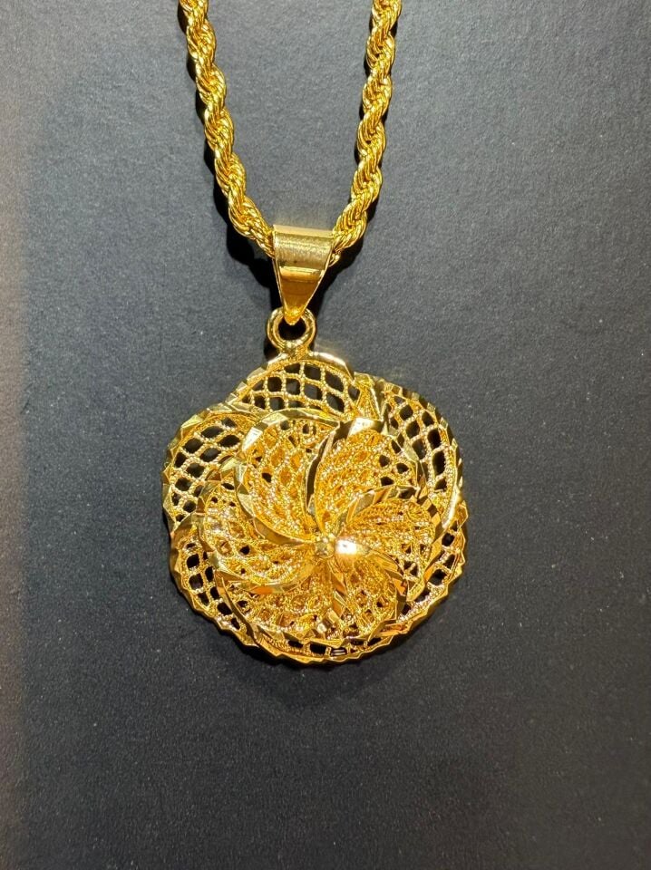 22K ALTIN KAPLAMA  FÜZYON ÇİÇEK 3 CM KÜÇÜK  KOLYE